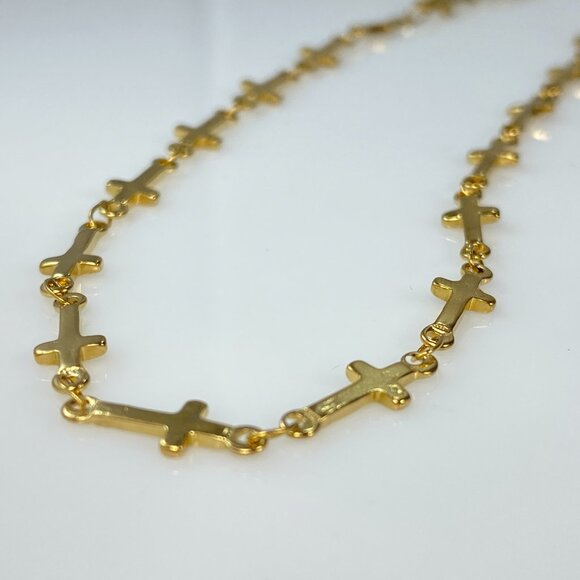 Cross Chain Stainless Steel Necklace Gold Plated Stainless Steel Handmade - Picture 10 of 11